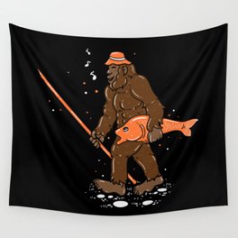 Fishing & Yeti Design: Bigfoot Carrying Fish Wall Tapestry