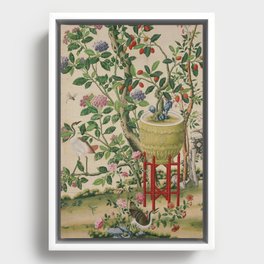 Antique 18th Century Chinoiserie Camellia Fruit Garden Framed Canvas