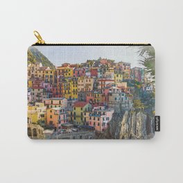 Cinque Terre Watercolor Style Print, Digital, Manarola Print, Italy Wall Decor Carry-All Pouch
