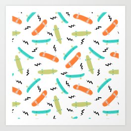 Skateboards orange and green pattern great decor for nursery kids rooms boys and girls Art Print
