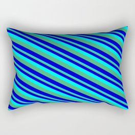 [ Thumbnail: Aqua, Sea Green & Blue Colored Striped/Lined Pattern Rectangular Pillow ]