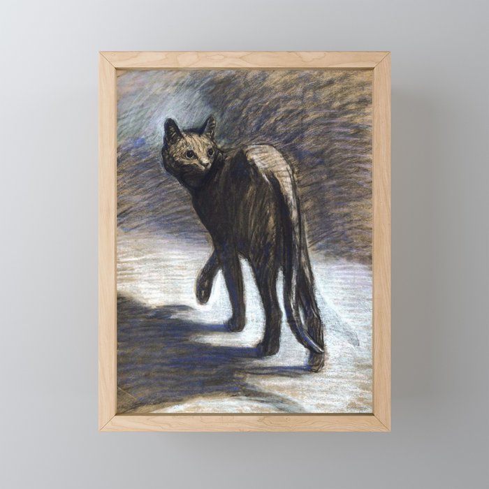 Prowling Cat by Theophile Steinlen - Retro Vintage Art Nouveau Painting - Théophile Framed Mini Art Print