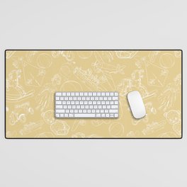Beige and White Toys Outline Pattern Desk Mat