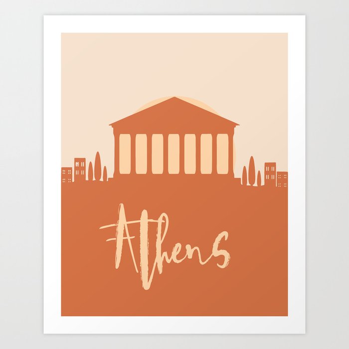 ATHENS GREECE CITY SUN SKYLINE EARTH TONES Art Print