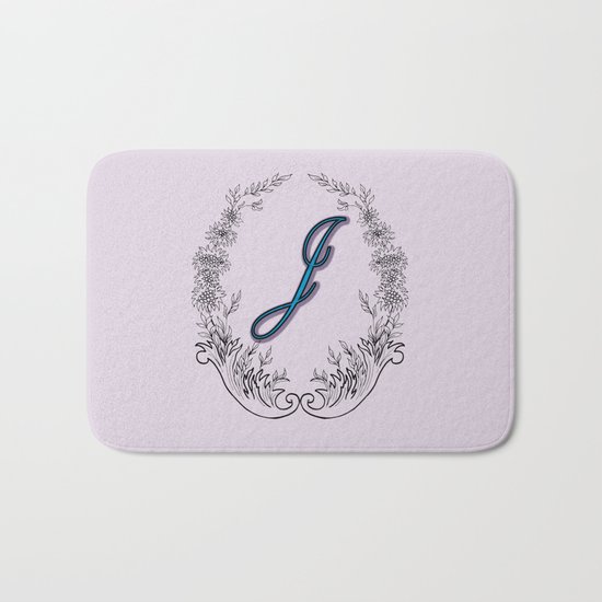 letter J with flowers and leaves Bath Mat