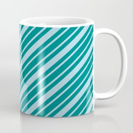 [ Thumbnail: Light Blue and Teal Colored Striped/Lined Pattern Coffee Mug ]