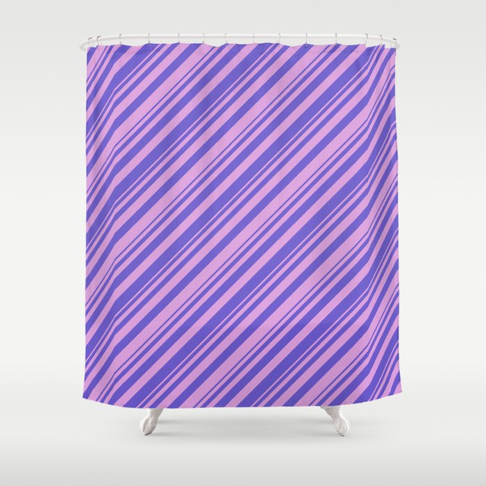 Plum & Slate Blue Colored Lined Pattern Shower Curtain