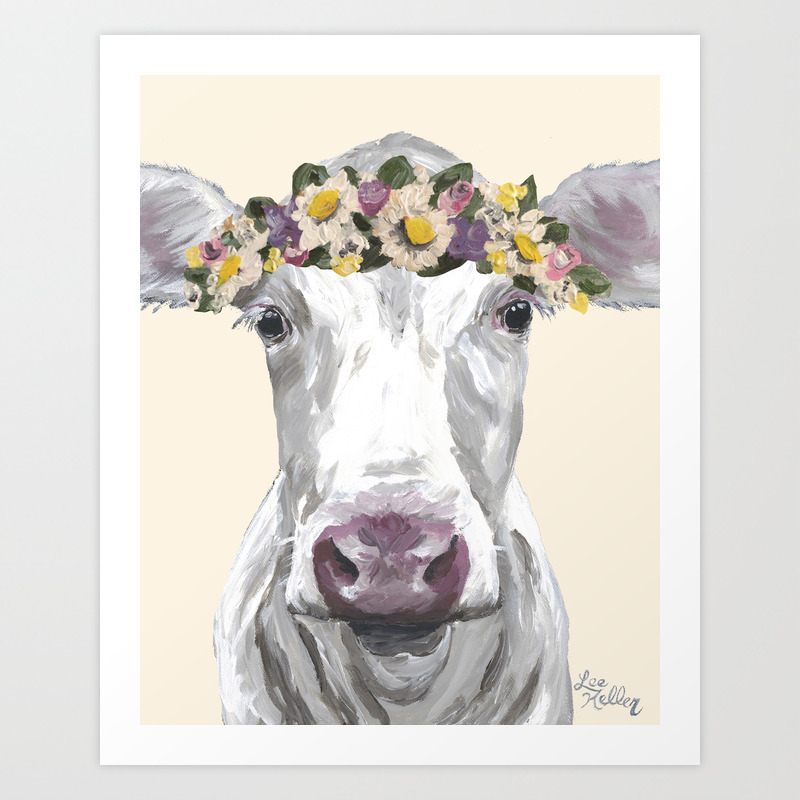 Cow With Flower Crown Cute Cow Up Close Art Print By Leekeller