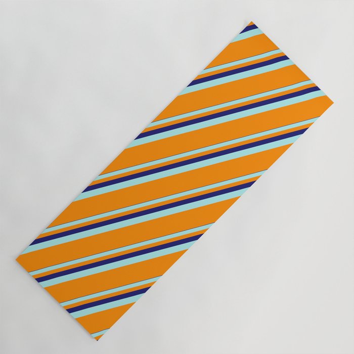 Midnight Blue, Turquoise, and Dark Orange Colored Lines/Stripes Pattern Yoga Mat