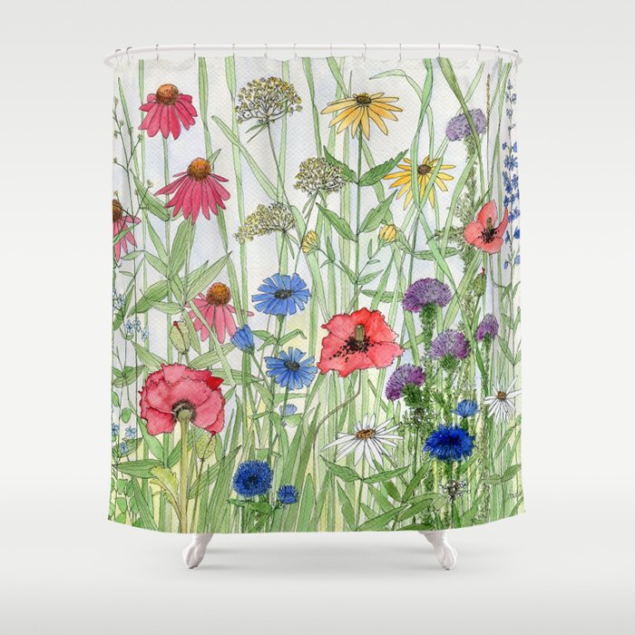 Watercolor of Garden Flower Medley Shower Curtain