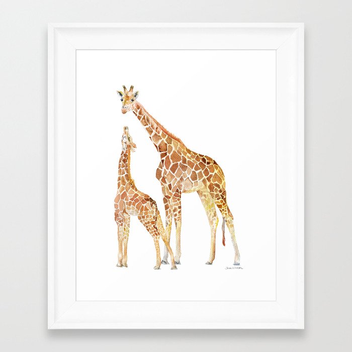 Mother and Baby Giraffes Framed Art Print