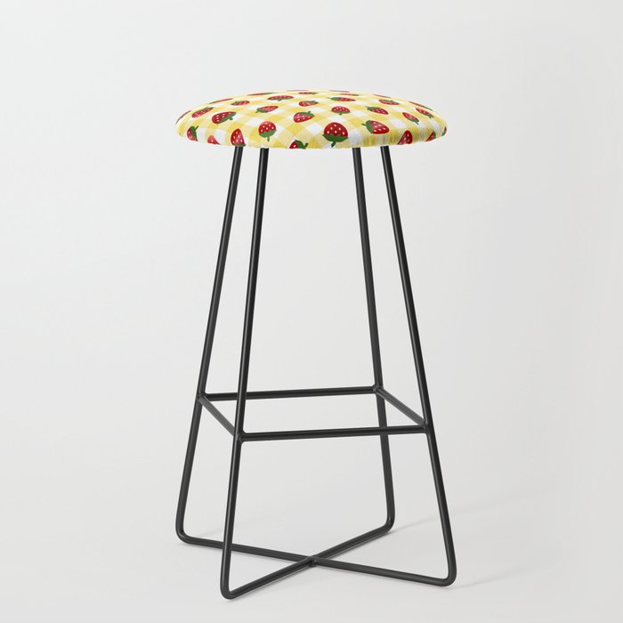 Strawberries All Over - yellow check Bar Stool