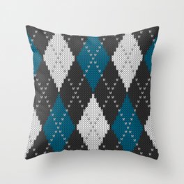 Christmas knit argyle diamonds black blue white Throw Pillow