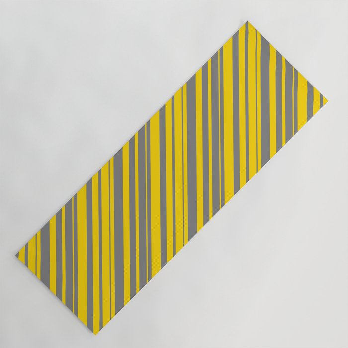 Gray & Yellow Colored Lined Pattern Yoga Mat