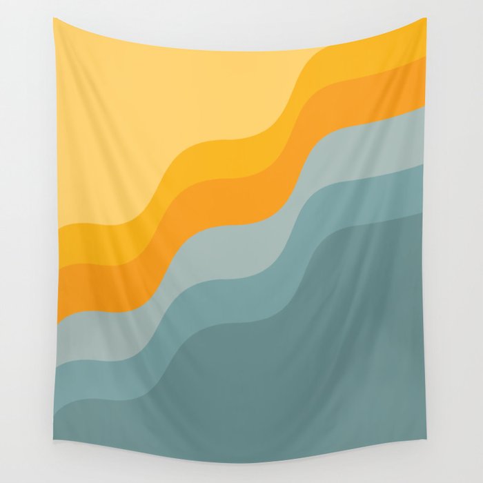 Zen Waves Abstract Geometric Art in Sunset Colors of Ocean and Sun Wall Tapestry