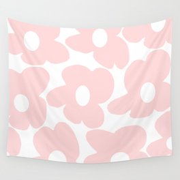 Large Baby Pink Retro Flowers on White Background #decor #society6 #buyart Wall Tapestry