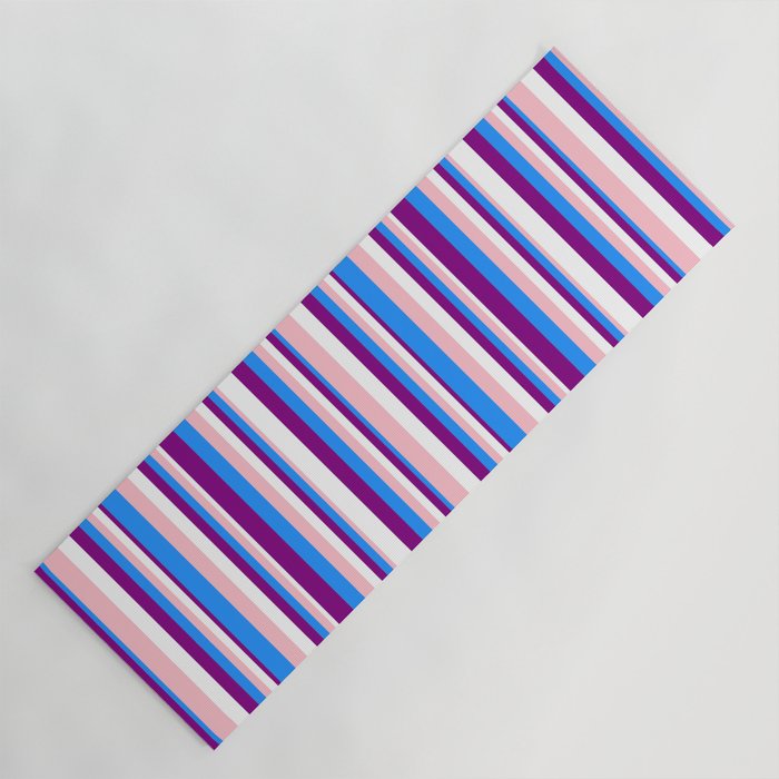 Pink, Blue, Purple, and White Colored Stripes/Lines Pattern Yoga Mat