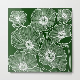 Forest Green Poppies Metal Print | Earthy, Emerald, Nature, Big, Dark, Pattern, Poppies, Forest, Plants, Boho 