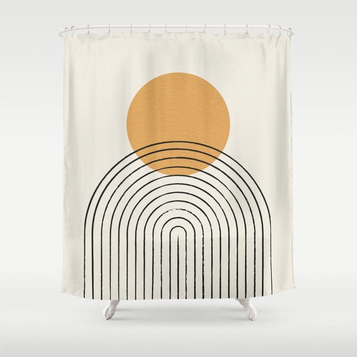 Gold Sun rainbow mid-century full Shower Curtain