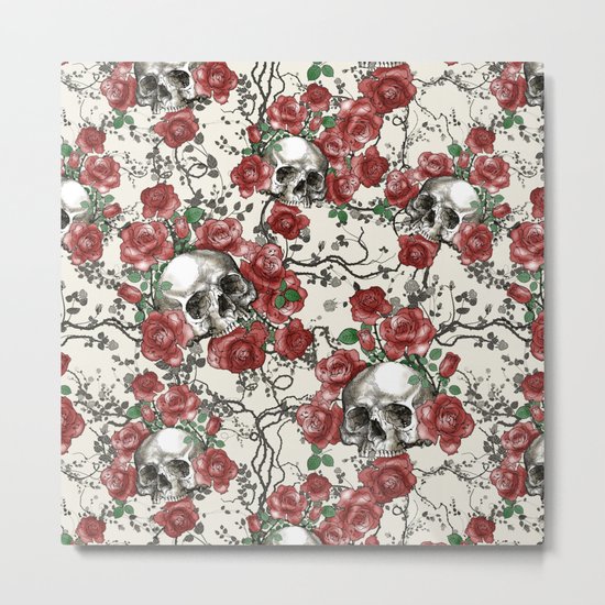 Skulls and Roses or Les Fleurs du Mal Metal Print