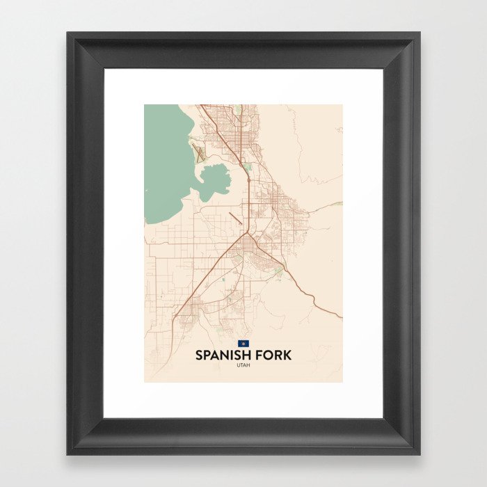 Spanish Fork, Utah, United States - Vintage City Map Framed Art Print