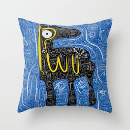 Black Llama Blue Street Art Graffiti Throw Pillow
