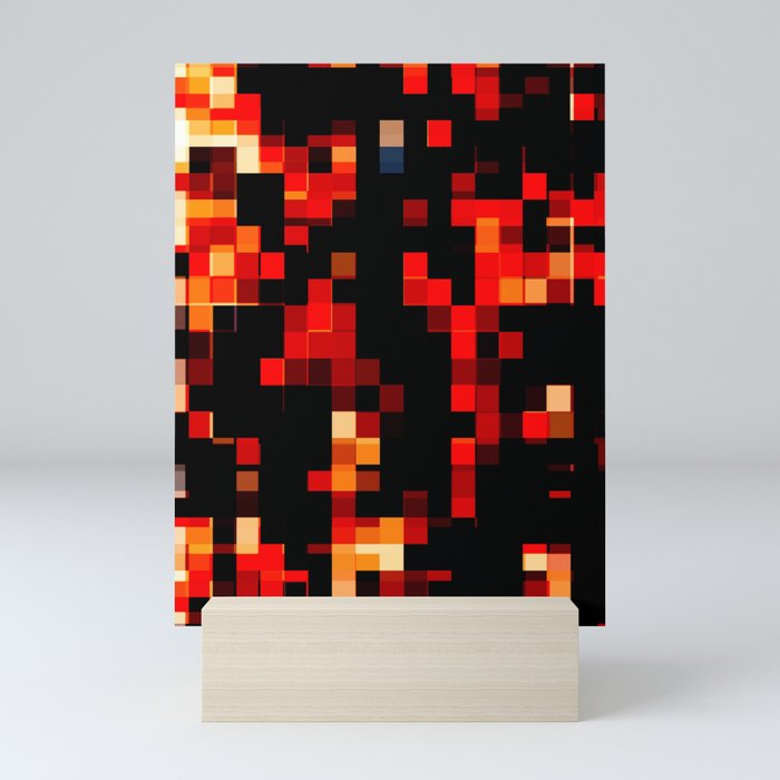 geometric pixel square pattern abstract background in red brown Mini Art Print