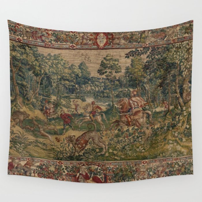 Antique 16th Century Pastoral Hunting Scene Flemish Tapestry Wall Tapestry