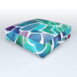 Electric Blue Spiral Aloe Succulent - Stained Glass Watercolor Outdoor Floor Cushion