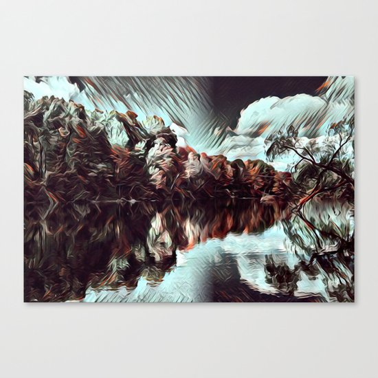 Dark & Eerie Forest on the River (Black & White) Canvas Print