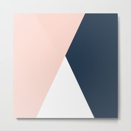 Elegant blush pink & navy blue geometric triangles Metal Print