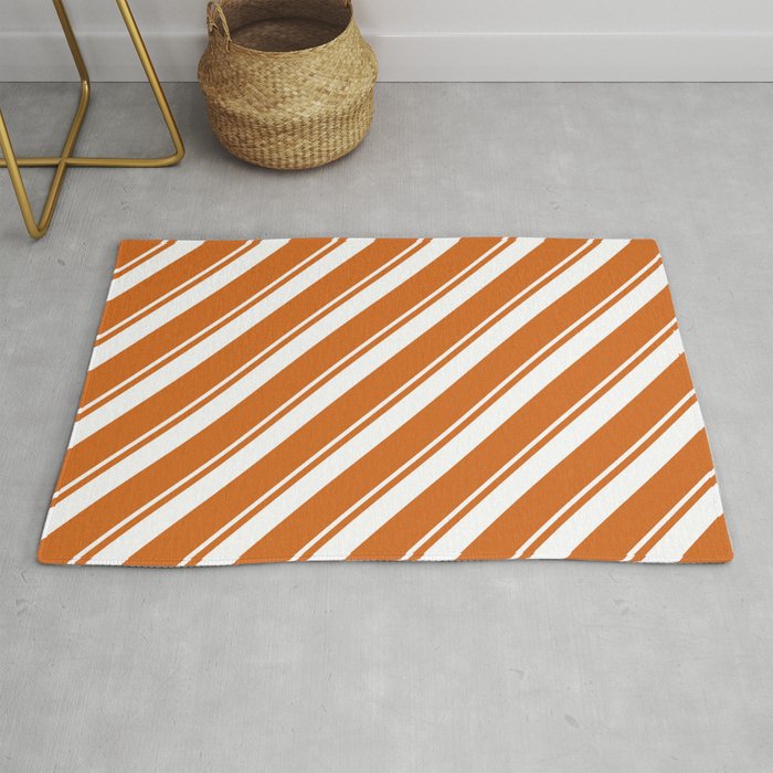Chocolate and White Colored Pattern of Stripes Rug