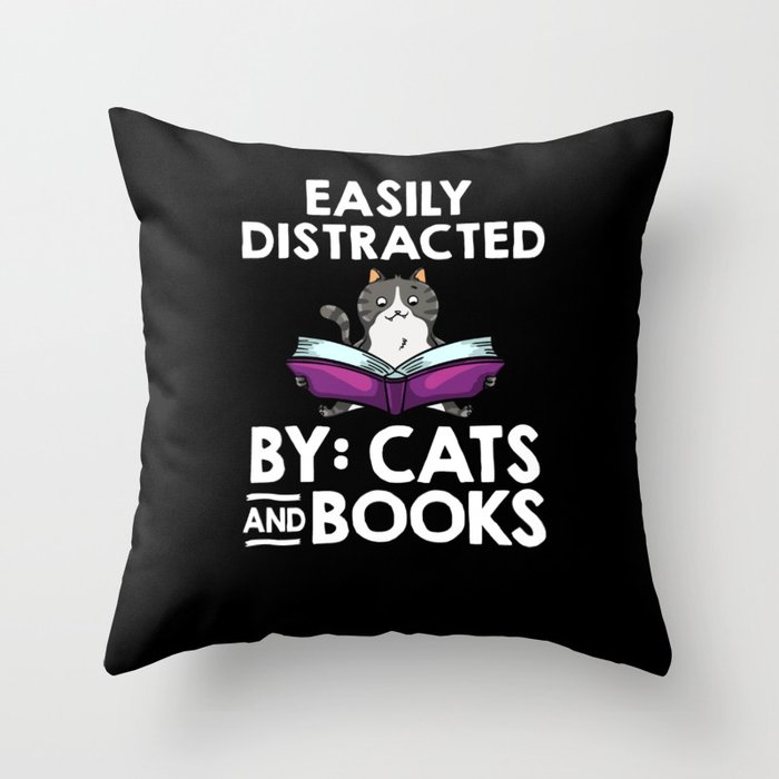 Cat Read Book Reader Reading Librarian Throw Pillow