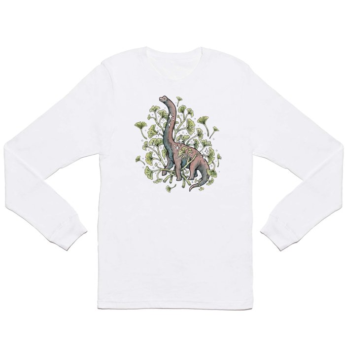 Brachio Ginkgo | Dinosaur Botanical Art Long Sleeve T Shirt