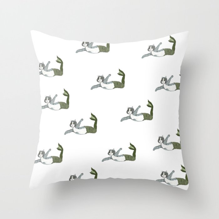 Mermaid Cat Motif Throw Pillow