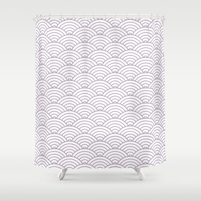 Japanese Waves Pattern Purple on White Shower Curtain