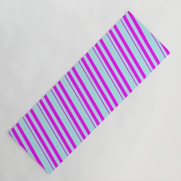 [ Thumbnail: Fuchsia & Turquoise Colored Striped/Lined Pattern Yoga Mat ]