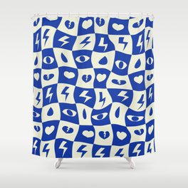 Heartbreak checker pattern # blue Shower Curtain