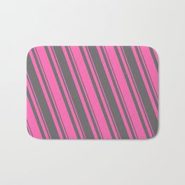 [ Thumbnail: Hot Pink and Dim Grey Colored Pattern of Stripes Bath Mat ]
