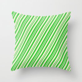 [ Thumbnail: Lime Green & Beige Colored Stripes/Lines Pattern Throw Pillow ]