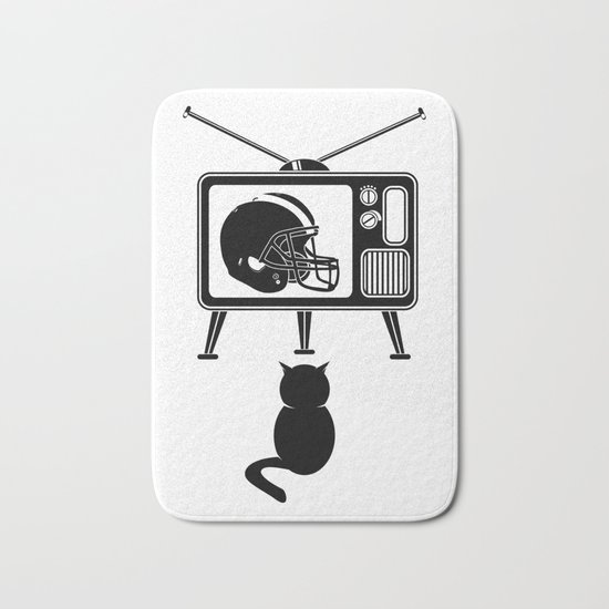 Cat Watching American Football Bath Mat