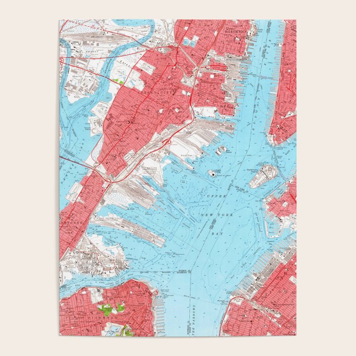 Vintage Map of Jersey City NJ (1955) 2 Poster by BravuraMedia Society6