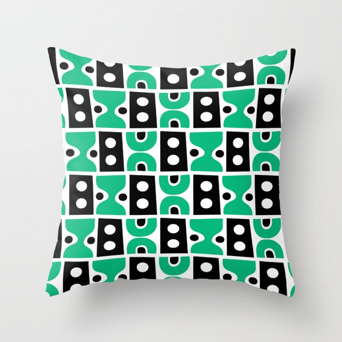 Funky Mid Century Modern Pattern 894 Green and Black Throw Pillow