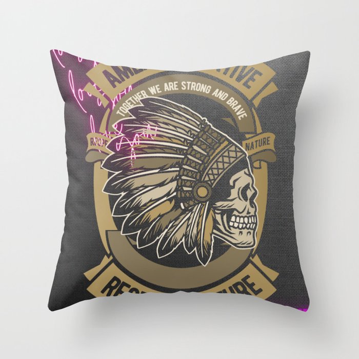 American Native Skull Throw Pillow