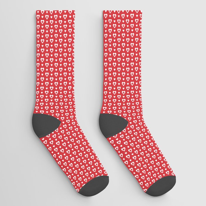 Red and White Valentine Hearts Pattern | Heart Patterns | Love Hearts | Valentines | Socks