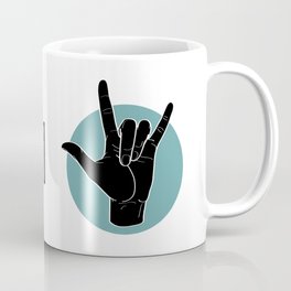 ILY - I Love You - Sign Language - Black on Green Blue 00 Coffee Mug