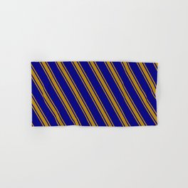 [ Thumbnail: Blue & Dark Goldenrod Colored Lines Pattern Hand & Bath Towel ]