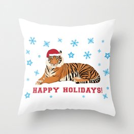 Happy Holidays Tiger Throw Pillow