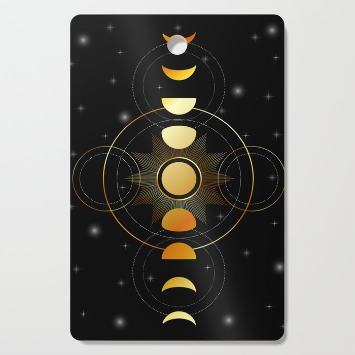 Celestial Moon phases stars and galaxy in gold Cutting Board