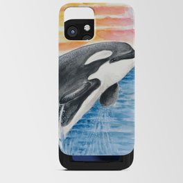 Breaching Orca Killer Whale Sunset Ocean Watercolor iPhone Card Case
